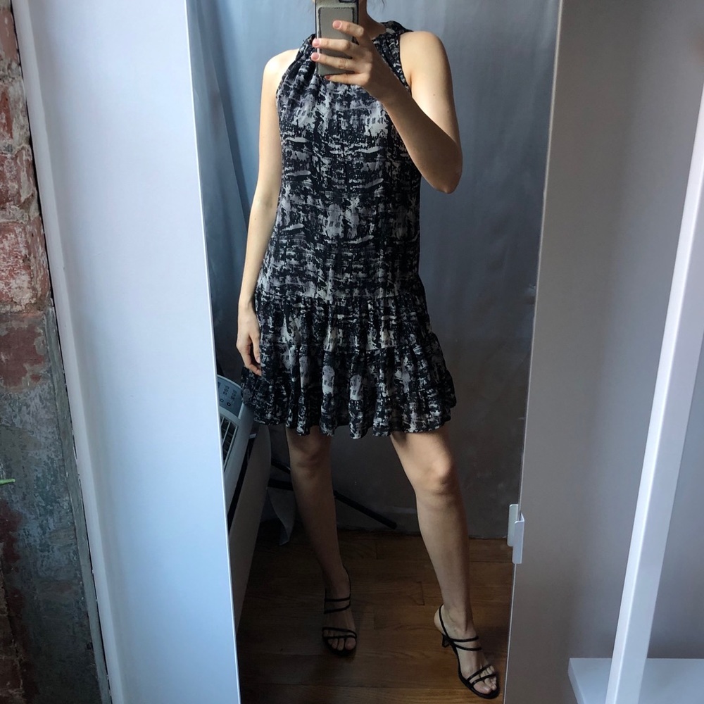 Flowy a-line black gray dress tiered midi skirt